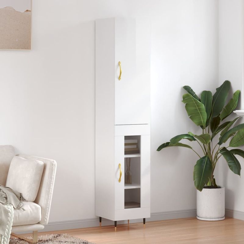 vidaXL Highboard Hochglanz-Weiß 34,5x34x180 cm Holzwerkstoff