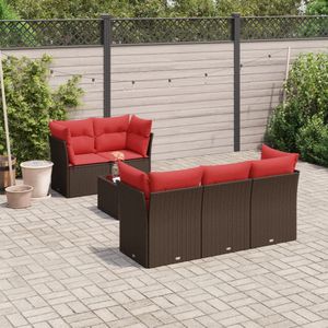 vidaXL 6-tlg. Garten-Sofagarnitur mit Kissen Braun Poly Rattan