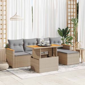 vidaXL 6-tlg. Garten-Sofagarnitur mit Kissen Beige Poly Rattan Akazie
