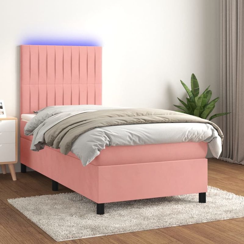 vidaXL Boxspringbett mit Matratze & LED Rosa 100x200 cm Samt