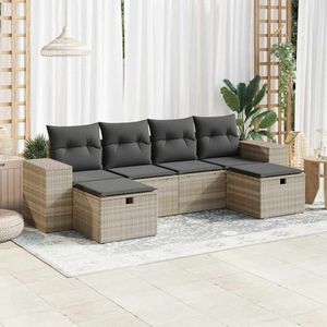 vidaXL 6-tlg. Garten-Sofagarnitur mit Kissen Hellgrau Poly Rattan