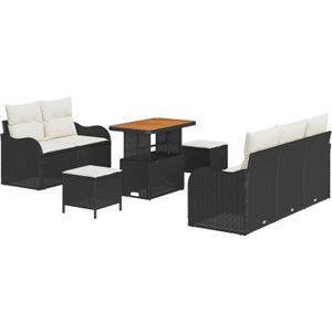 vidaXL 8-teiliges Garten Sofa Set mit Kissen Schwarz Poly Rattan Akazie,  2-Sitzer Garten Sofa mit Kissen Schwarz Poly Rattan,  3-teiliges Garten Essensemble mit Kissen Schwarz Poly Rattan Akazie