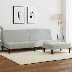 vidaXL Schlafsofa 2-Sitzer mit Fußhocker Hellgrau Samt