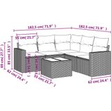 vidaXL 6-tlg. Garten-Sofagarnitur mit Kissen Beige Poly Rattan