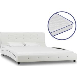 vidaXL Bett mit Memory-Schaum-Matratze Weiß Kunstleder 140x200 cm