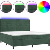 vidaXL Boxspringbett mit Matratze & LED Dunkelgrün 160x200 cm Samt