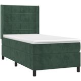 vidaXL Boxspringbett mit Matratze & LED Dunkelgrün 90x190 cm Samt