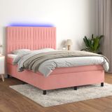 vidaXL Boxspringbett mit Matratze & LED Rosa 140x190 cm Samt