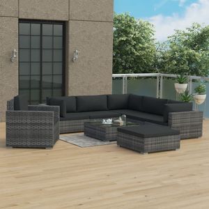 vidaXL 8-tlg. Garten-Lounge-Set mit Kissen Poly Rattan Grau