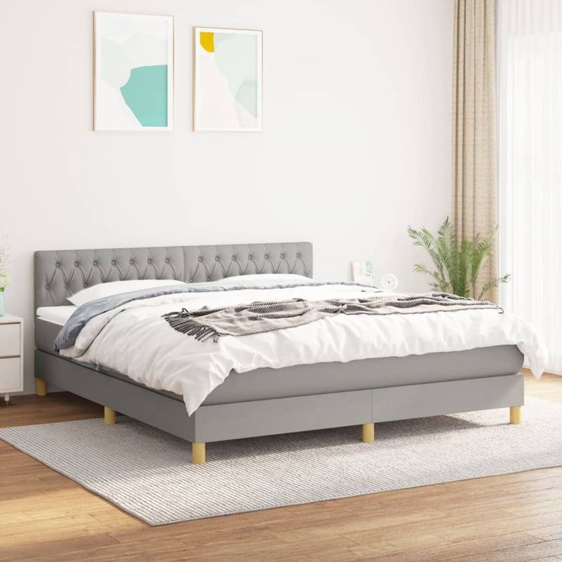 vidaXL Boxspringbett mit Matratze Hellgrau 180x200 cm Stoff