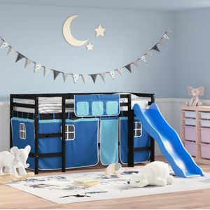 vidaXL Kinderhochbett mit Vorhängen Blau 80x200 cm Massivholz Kiefer