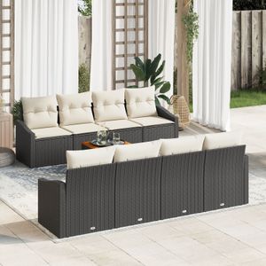 vidaXL 7-teiliges Garten Sofa Set mit Kissen Schwarz Poly Rattan Akazie