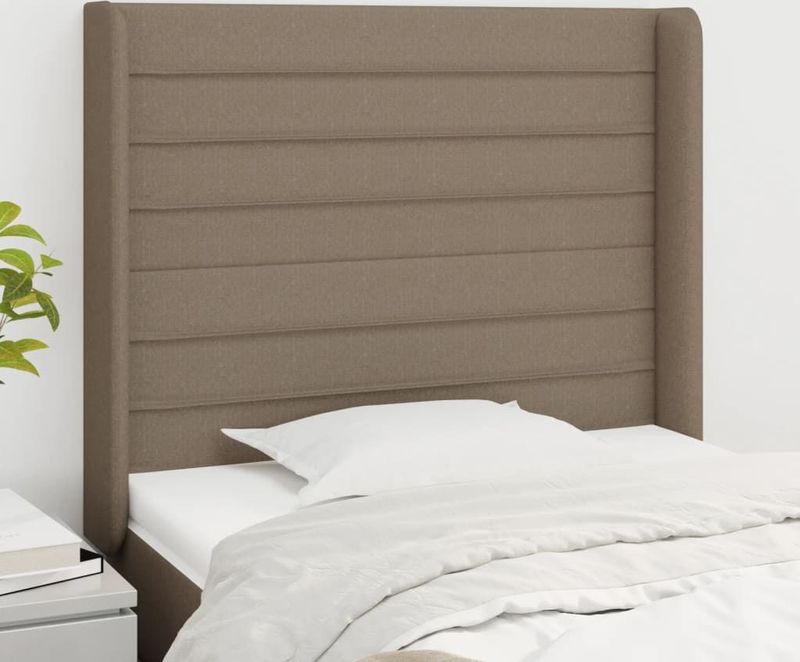 vidaXL Kopfteil mit Ohren Taupe 103x16x118/128 cm Stoff