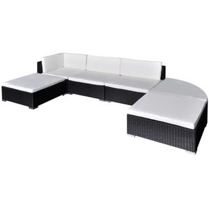 vidaXL 6-tlg. Garten-Lounge-Set mit Auflagen Poly Rattan Schwarz
