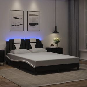 vidaXL Bettgestell mit LED Schwarz und Weiß 120x200 cm Kunstleder