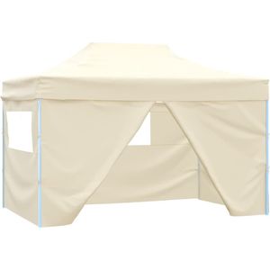 vidaXL Faltzelt Pop-Up mit 4 Seitenteilen 3 x 4,5 m Cremeweiß
