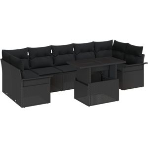 vidaXL 8-tlg. Garten-Sofagarnitur mit Kissen Schwarz Poly Rattan