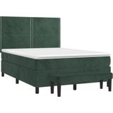 vidaXL Boxspringbett mit Matratze Dunkelgrün 140x190 cm Samt