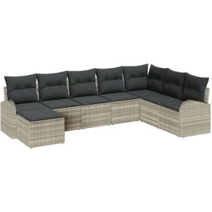 vidaXL 8-teiliges Garten-Sofa-Set mit Kissen hellgrau Poly Rattan