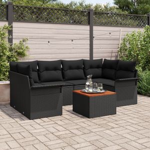 vidaXL 7-tlg. Garten-Sofagarnitur mit Kissen Schwarz Poly Rattan