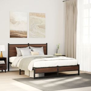 vidaXL Metallbett ohne Matratze Braun Eichen-Optik 140x200 cm