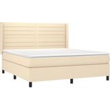 vidaXL Boxspringbett mit Matratze Creme 160x200 cm Stoff