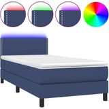 vidaXL Boxspringbett mit Matratze & LED Blau 100x200 cm Stoff