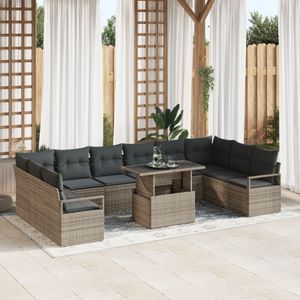 vidaXL 11-teiliges Garten Sofa Set mit Kissen Grau Poly Rattan,  2-Sitzer Garten Sofa mit Stauraum & Kissen Grau Poly Rattan
