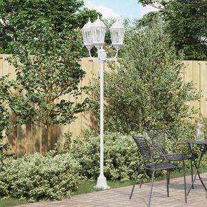vidaXL Garten Lichtmast 3-Lampe E27 Weiß 220 cm Aluminium