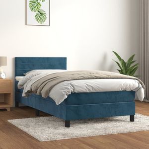 vidaXL Boxspringbett mit Matratze Dunkelblau 90x190 cm Samt