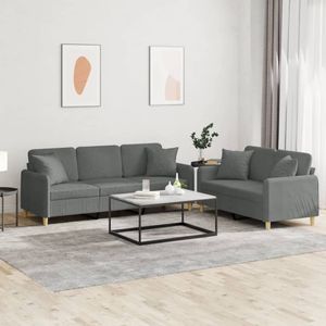 vidaXL 2-tlg. Sofagarnitur mit Kissen Dunkelgrau Stoff