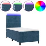 vidaXL Boxspringbett mit Matratze & LED Dunkelblau 90x200 cm Samt