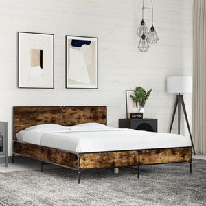 vidaXL Bettgestell Räuchereiche 120x190 cm Holzwerkstoff und Metall