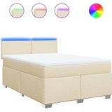 vidaXL Boxspringbett mit Matratze Creme 160x200 cm Stoff