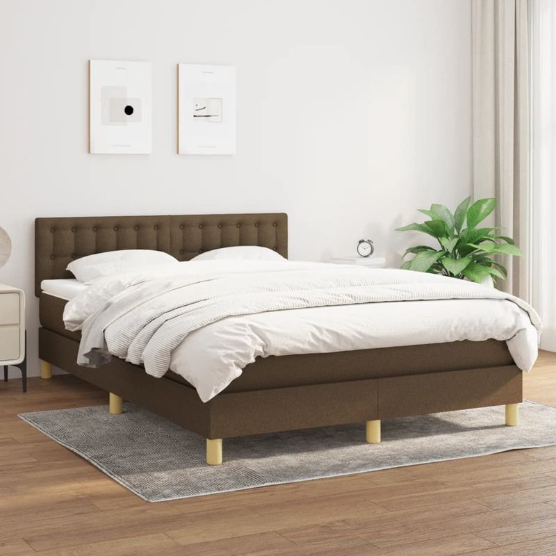 vidaXL Boxspringbett mit Matratze Dunkelbraun 140x200 cm Stoff