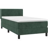 vidaXL Boxspringbett mit Matratze Dunkelgrün 90x200 cm Samt