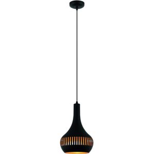 Hanglamp Canna 1-lichts | Ø 25 cm | Zwart design met goudkleurige binnenkant | Opengewerkte kap