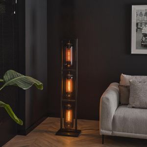 Vloerlamp tower smoke glas | 3 lichts | 32x23x158 cm | Artic zwart