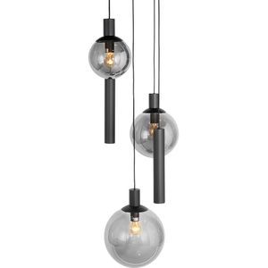 Ronde hanglamp Bollique 5 lichts | 3 x glazen bol | 2 x GU10 runner | Grijs/Zwart