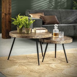 Salontafel set van 2 | Ø 74 cm | Metallic | brons antiek | met rand