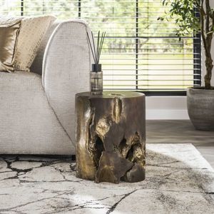 Bijzettafel round grey and gold | Grijs