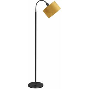 Zwarte vloerlamp met flexibele arm kap fluweel geel Ø 25cm