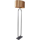 Vloerlamp Verona zwart met ovale velours kap – Coffee on gold 50 cm