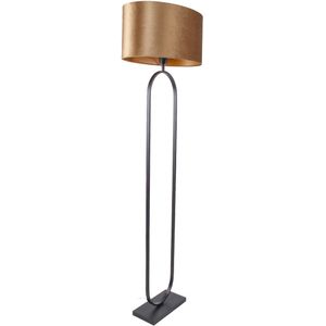 Vloerlamp Verona zwart met ovale velours kap – Coffee on gold 50 cm