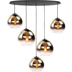 Zwarte ovale hanglamp 5-lichts glas helder/goud