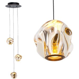 Design 3-Lichts Hanglamp Melina – Zwart met Amberkleurige bollen