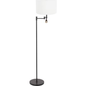 Vloerlamp Stang 1 lichts Zwart met Leeslamp en Linnen Kap Wit