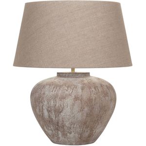 Keramiek tafellamp 'Maxi Tom' zand / beige met kap linnen naturel