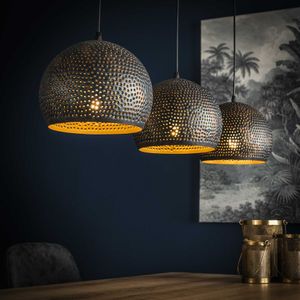 Hanglamp Punch Bol | 3 lichts | zwart / bruin | Ø 25 cm | eettafel lamp