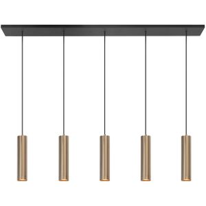 Moderne goudkleurige hanglamp | Eettafellamp | 5 lichts | Perugia | Cilindervormig | 107 cm lang
